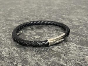 Bracelet tressé cuir noir