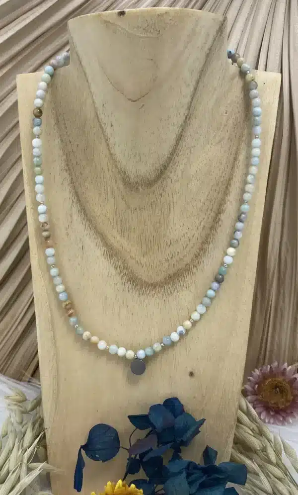 Collier amazonite création 4mm acier argenter porter