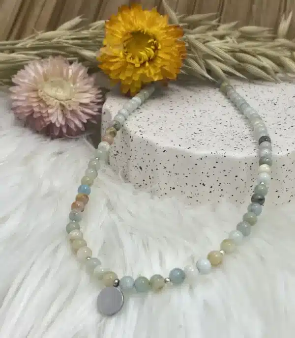 Collier amazonite création 4mm acier argenter