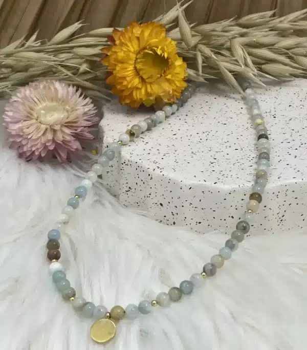 Collier amazonite création 4mm acier doré