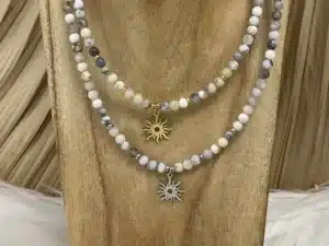 Collier opale dendritique étoile création dorée et argenter