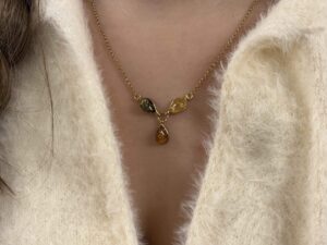 COLLIER ARGENT DORÉ AMBRE MULTICOLORE