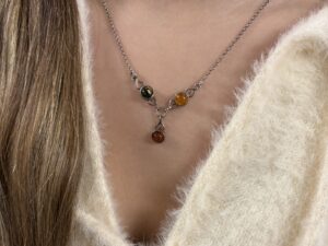 COLLIER ARGENT AMBRE MULTICOLORE