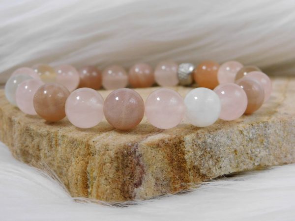 Bracelet pierre de lune /quartz rose 10mm