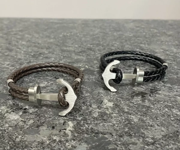 Bracelet en cuir ancre marine