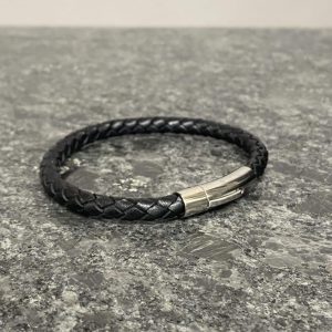 Bracelet tressé cuir noir