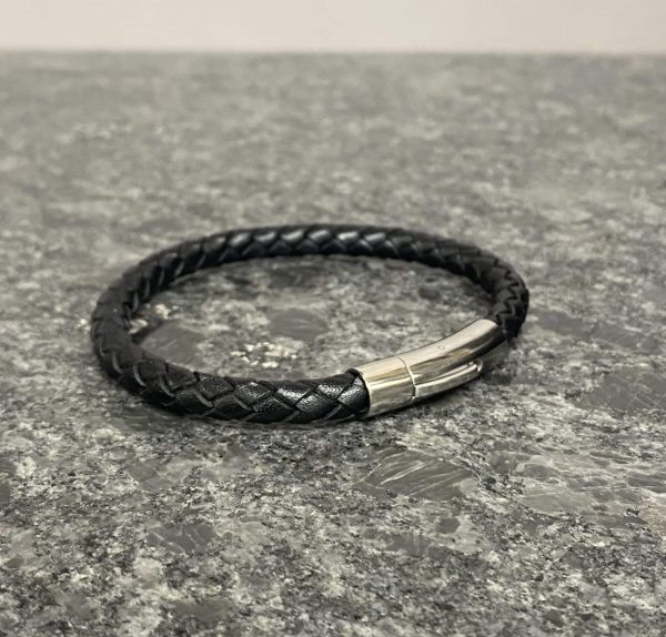 Bracelet tressé cuir noir