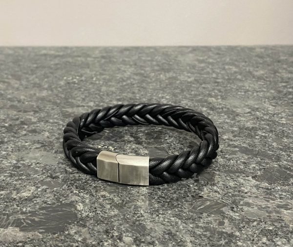 Bracelet épais cuir tressé Noir
