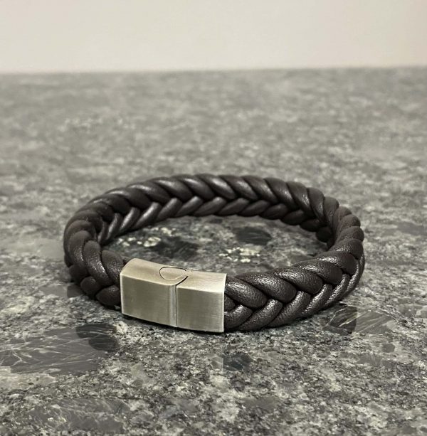 Bracelet épais cuir tressé Marron