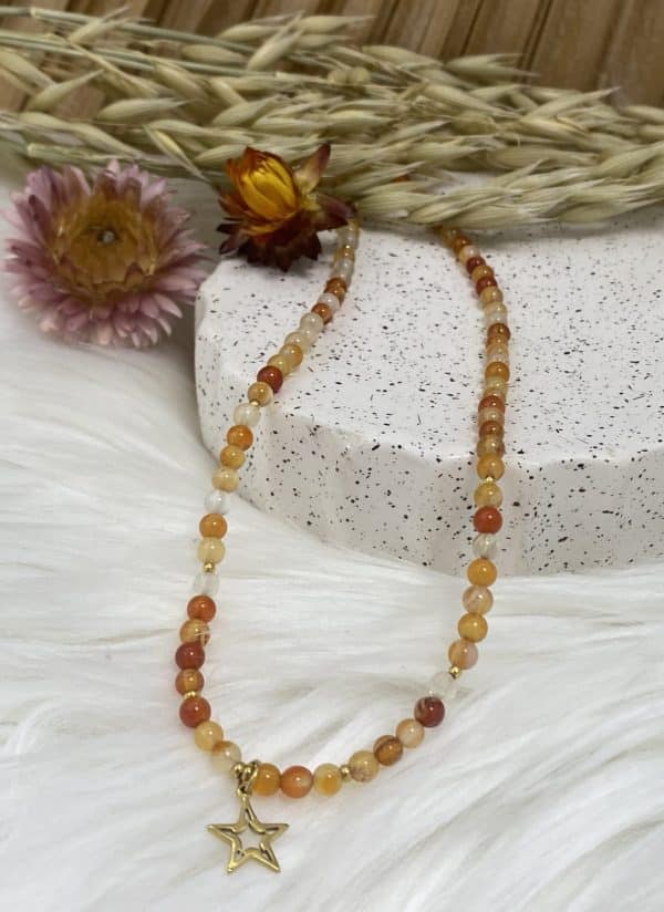 Collier Cornaline étoile création 4mm