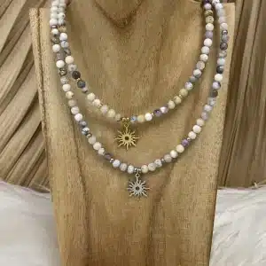 Collier opale dendritique étoile création dorée et argenter