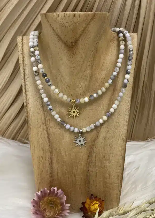 Collier opale dendritique étoile création dorée et argenter