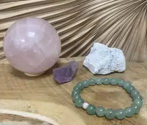 pierre d'apaisement quartz rose améthyste howlite aventurine verte