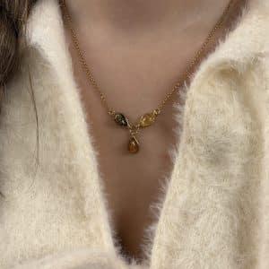 COLLIER ARGENT DORÉ AMBRE MULTICOLORE