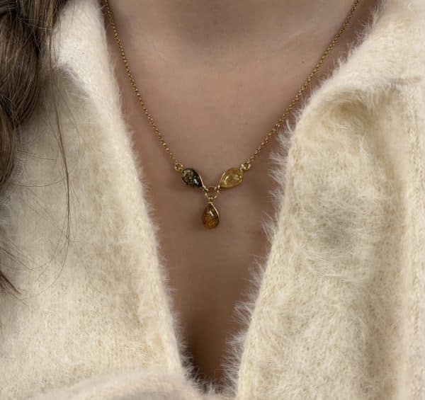 COLLIER ARGENT DORÉ AMBRE MULTICOLORE