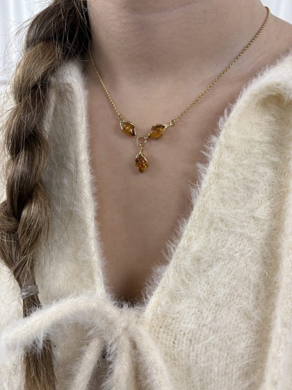 COLLIER DORÉ AMBRE COGNAC – Image 3