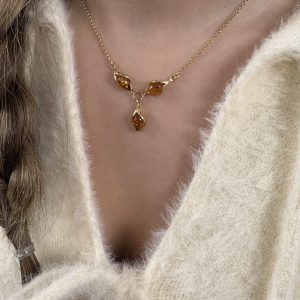 COLLIER DORÉ AMBRE COGNAC