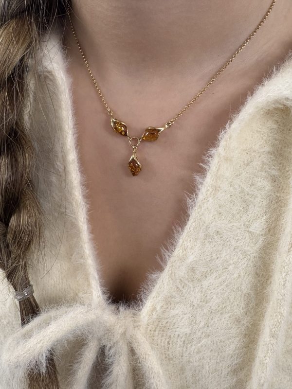 COLLIER DORÉ AMBRE COGNAC
