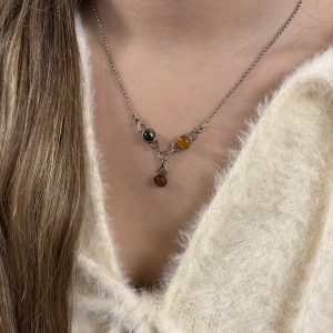 COLLIER ARGENT AMBRE MULTICOLORE
