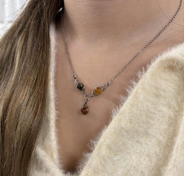 COLLIER ARGENT AMBRE MULTICOLORE – Image 3