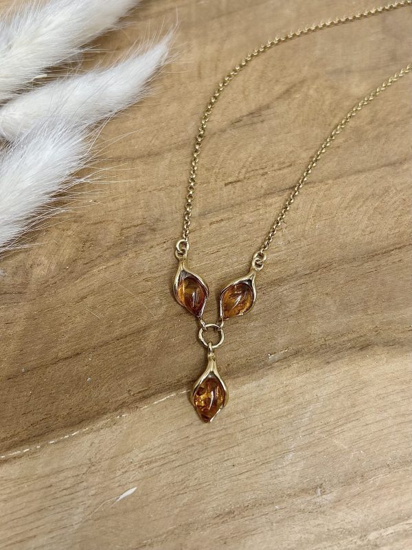 COLLIER DORÉ AMBRE COGNAC – Image 2