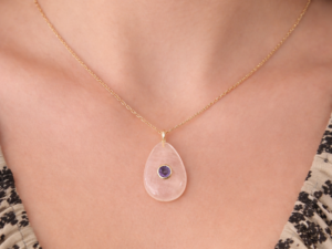 COLLIER PENDENTIF QUARTZ ROSE ET AMÉTHYSTE