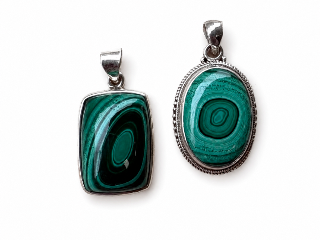 PENDENTIF MALACHITE ARGENT