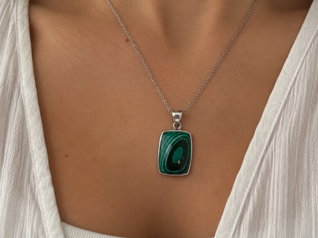 PENDENTIF MALACHITE ARGENT – Image 2